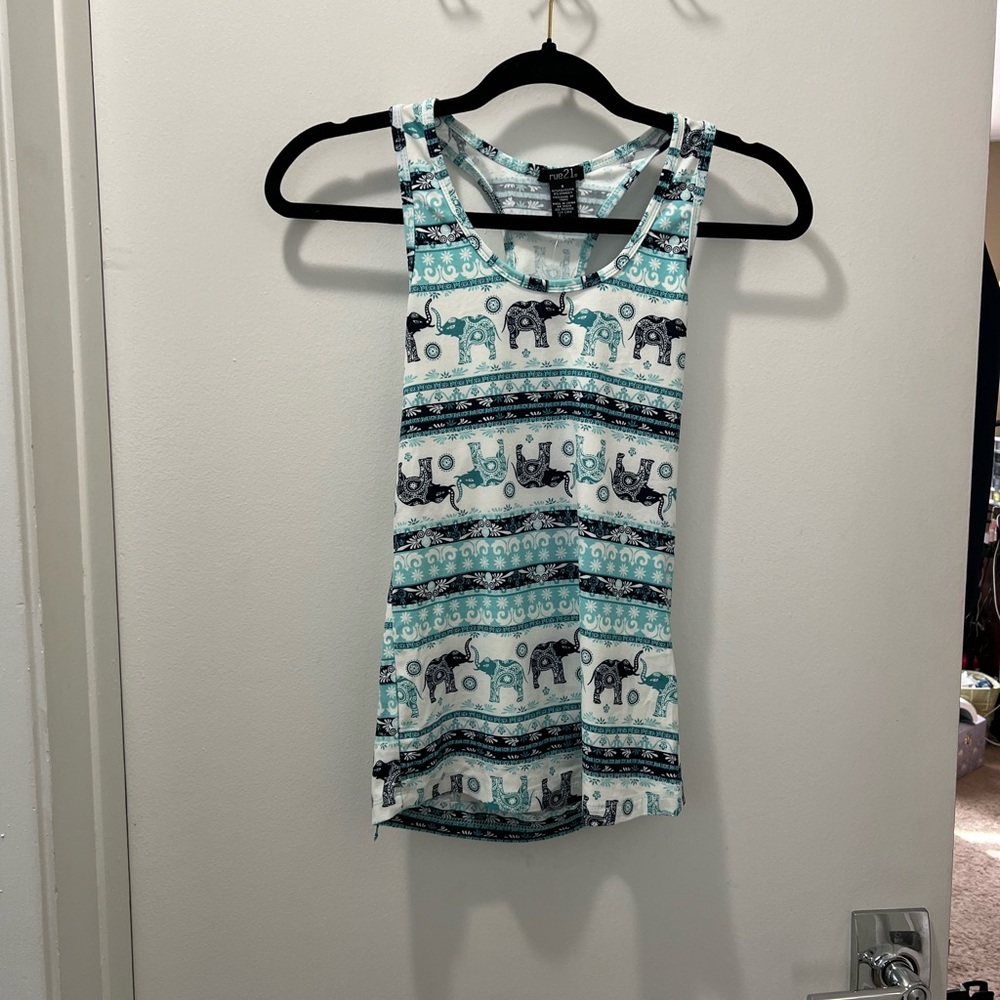 Tank Top - Blue and White with elephants